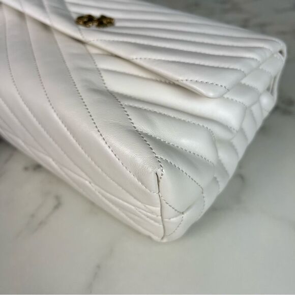 Tory Burch Kira Chevron Convertible Shoulder Bag New Cream Gold Nappa Leather - Picture 10 of 16